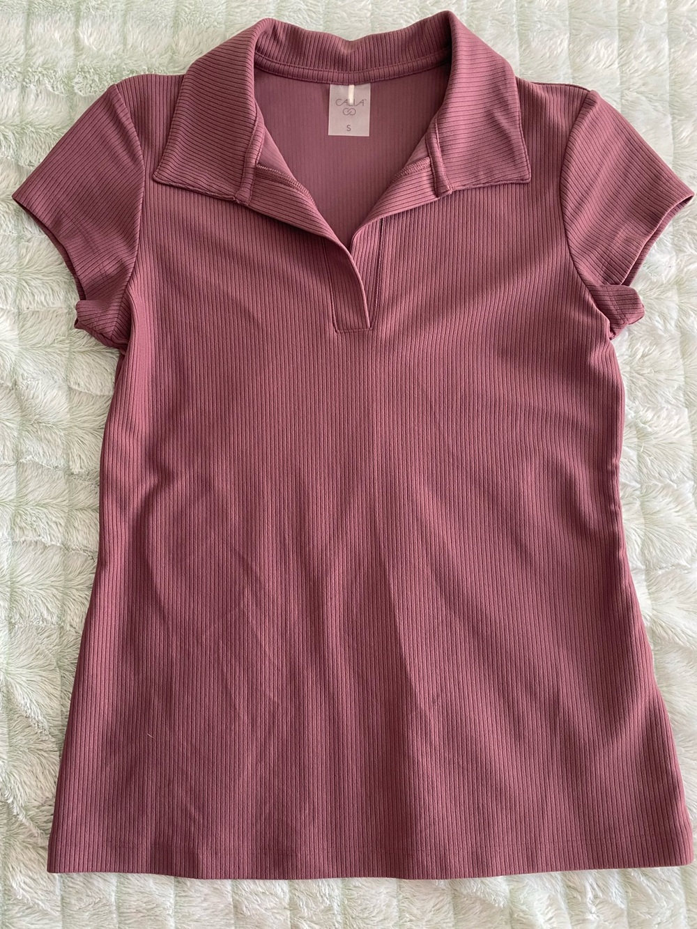 NWOT CALIA Ribbed Short Sleeve Golf Polo Top — Purple, Small - Picture 2 of 7